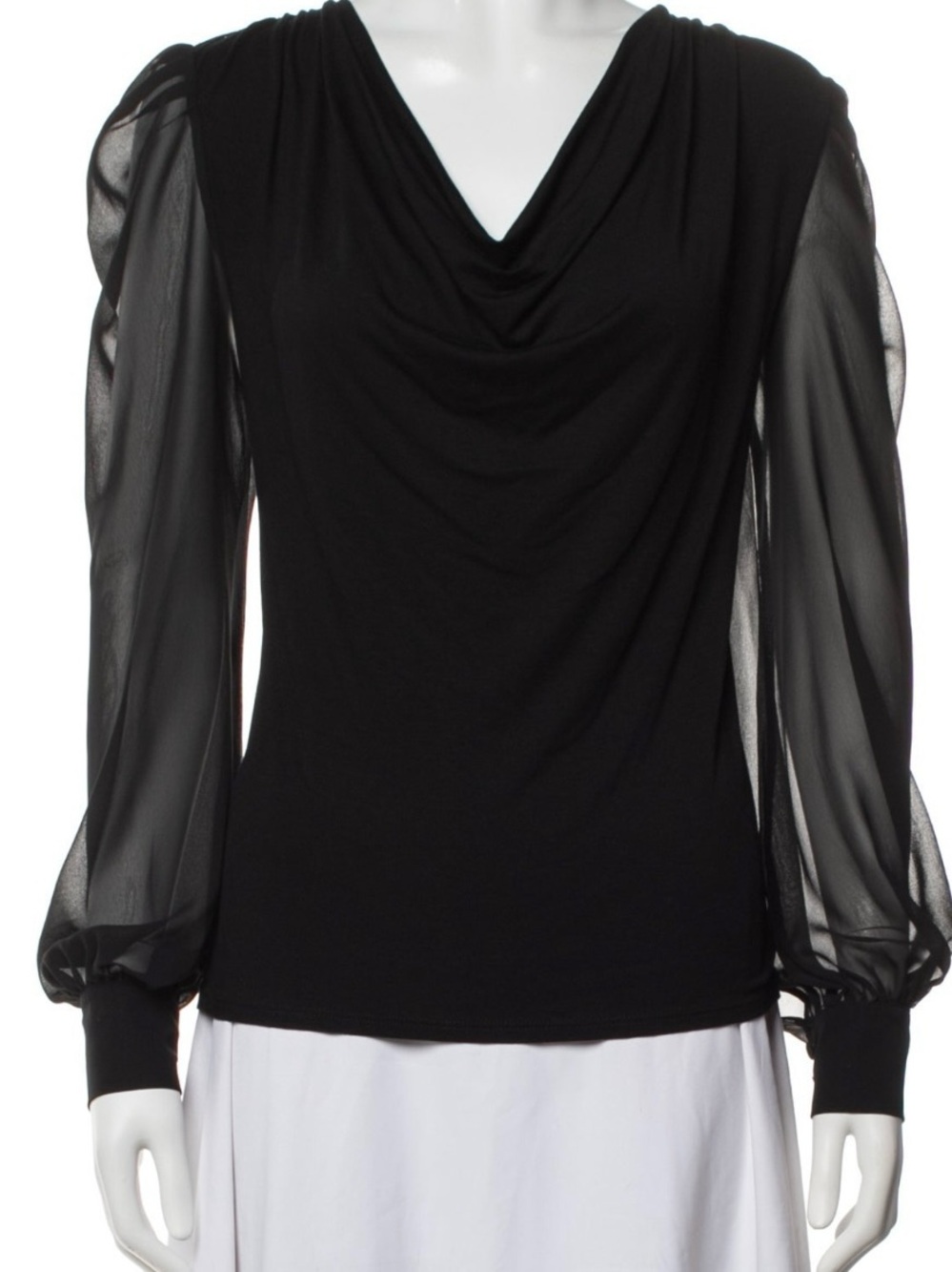 Generation Love Cowl Neck Top with Black Sheer-Sleeves